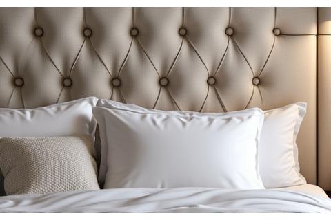 Upholstered custom headboard with intricate tufting.