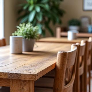 Rustic oak dining table with matching chairs